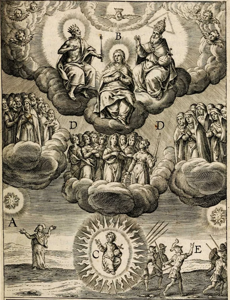 An illustration from Paradisus sponsi et sponsae in quo messis myrrhae et aromatum ex instrumentis ac mysterijs passionis Christi colligenda, vt ei commoriamur : et, Pancarpium Marianum, septemplici titulorum serie distinctum, vt in B. Virginis odorem curramus, et Christus formetur in nobis, 1618, leaf 477