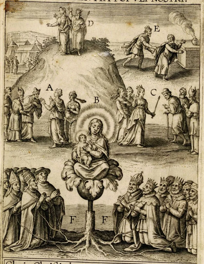An illustration from Paradisus sponsi et sponsae in quo messis myrrhae et aromatum ex instrumentis ac mysterijs passionis Christi colligenda, vt ei commoriamur : et, Pancarpium Marianum, septemplici titulorum serie distinctum, vt in B. Virginis odorem curramus, et Christus formetur in nobis, 1618, leaf 483