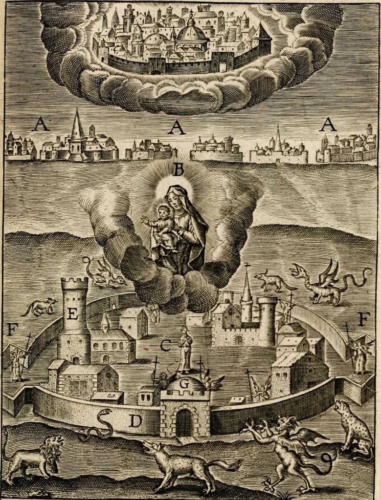 An illustration from Paradisus sponsi et sponsae in quo messis myrrhae et aromatum ex instrumentis ac mysterijs passionis Christi colligenda, vt ei commoriamur : et, Pancarpium Marianum, septemplici titulorum serie distinctum, vt in B. Virginis odorem curramus, et Christus formetur in nobis, 1618, leaf 495