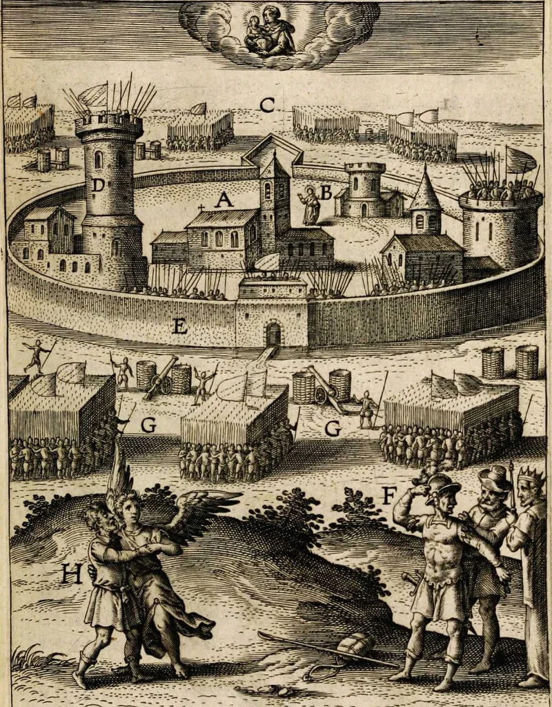 An illustration from Paradisus sponsi et sponsae in quo messis myrrhae et aromatum ex instrumentis ac mysterijs passionis Christi colligenda, vt ei commoriamur : et, Pancarpium Marianum, septemplici titulorum serie distinctum, vt in B. Virginis odorem curramus, et Christus formetur in nobis, 1618, leaf 501