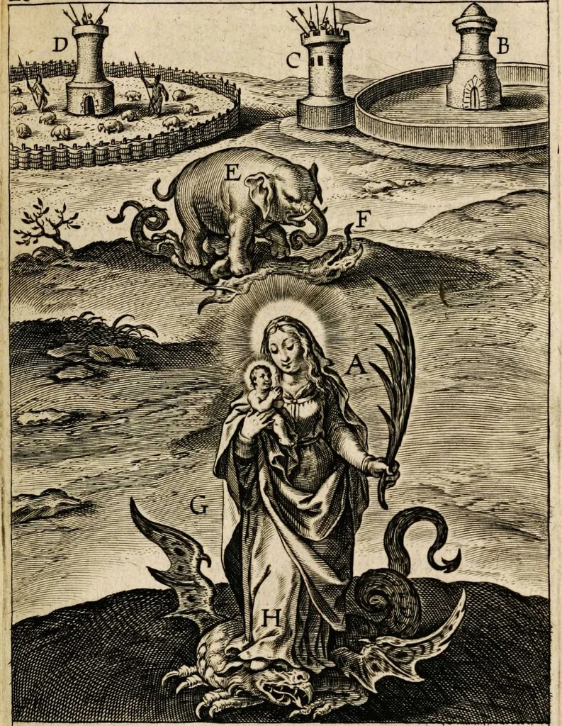 An illustration from Paradisus sponsi et sponsae in quo messis myrrhae et aromatum ex instrumentis ac mysterijs passionis Christi colligenda, vt ei commoriamur : et, Pancarpium Marianum, septemplici titulorum serie distinctum, vt in B. Virginis odorem curramus, et Christus formetur in nobis, 1618, leaf 513