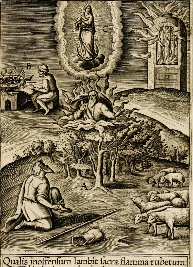 An illustration from Paradisus sponsi et sponsae in quo messis myrrhae et aromatum ex instrumentis ac mysterijs passionis Christi colligenda, vt ei commoriamur : et, Pancarpium Marianum, septemplici titulorum serie distinctum, vt in B. Virginis odorem curramus, et Christus formetur in nobis, 1618, leaf 549