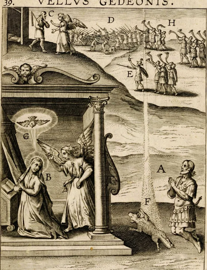 An illustration from Paradisus sponsi et sponsae in quo messis myrrhae et aromatum ex instrumentis ac mysterijs passionis Christi colligenda, vt ei commoriamur : et, Pancarpium Marianum, septemplici titulorum serie distinctum, vt in B. Virginis odorem curramus, et Christus formetur in nobis, 1618, leaf 591