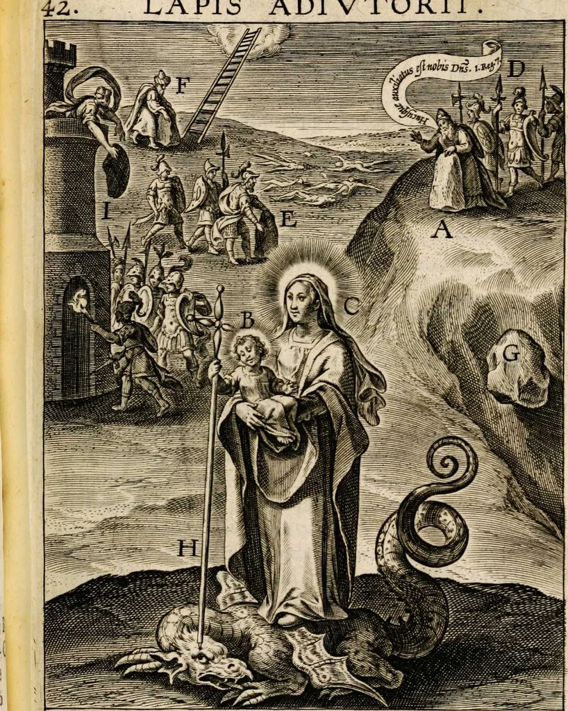 An illustration from Paradisus sponsi et sponsae in quo messis myrrhae et aromatum ex instrumentis ac mysterijs passionis Christi colligenda, vt ei commoriamur : et, Pancarpium Marianum, septemplici titulorum serie distinctum, vt in B. Virginis odorem curramus, et Christus formetur in nobis, 1618, leaf 609