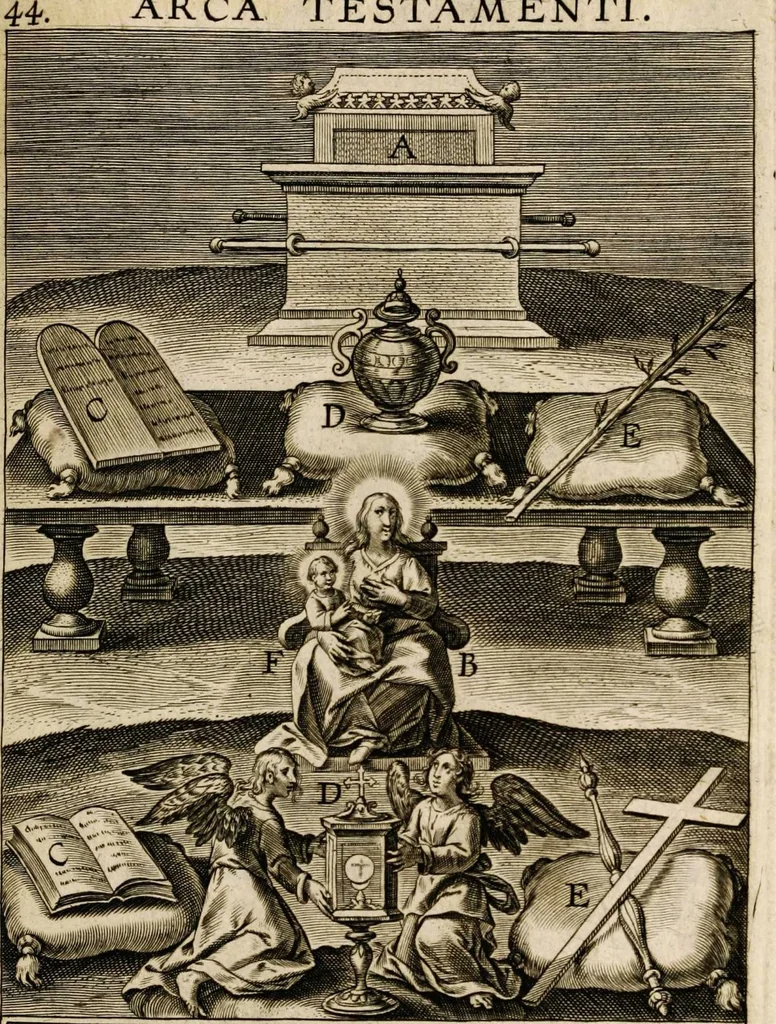 An illustration from Paradisus sponsi et sponsae in quo messis myrrhae et aromatum ex instrumentis ac mysterijs passionis Christi colligenda, vt ei commoriamur : et, Pancarpium Marianum, septemplici titulorum serie distinctum, vt in B. Virginis odorem curramus, et Christus formetur in nobis, 1618, leaf 621