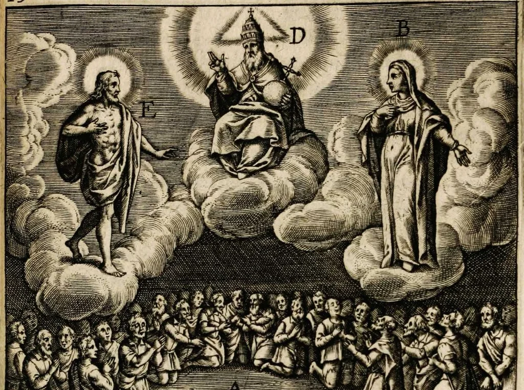 An illustration from Paradisus sponsi et sponsae in quo messis myrrhae et aromatum ex instrumentis ac mysterijs passionis Christi colligenda, vt ei commoriamur : et, Pancarpium Marianum, septemplici titulorum serie distinctum, vt in B. Virginis odorem curramus, et Christus formetur in nobis, 1618, leaf 627