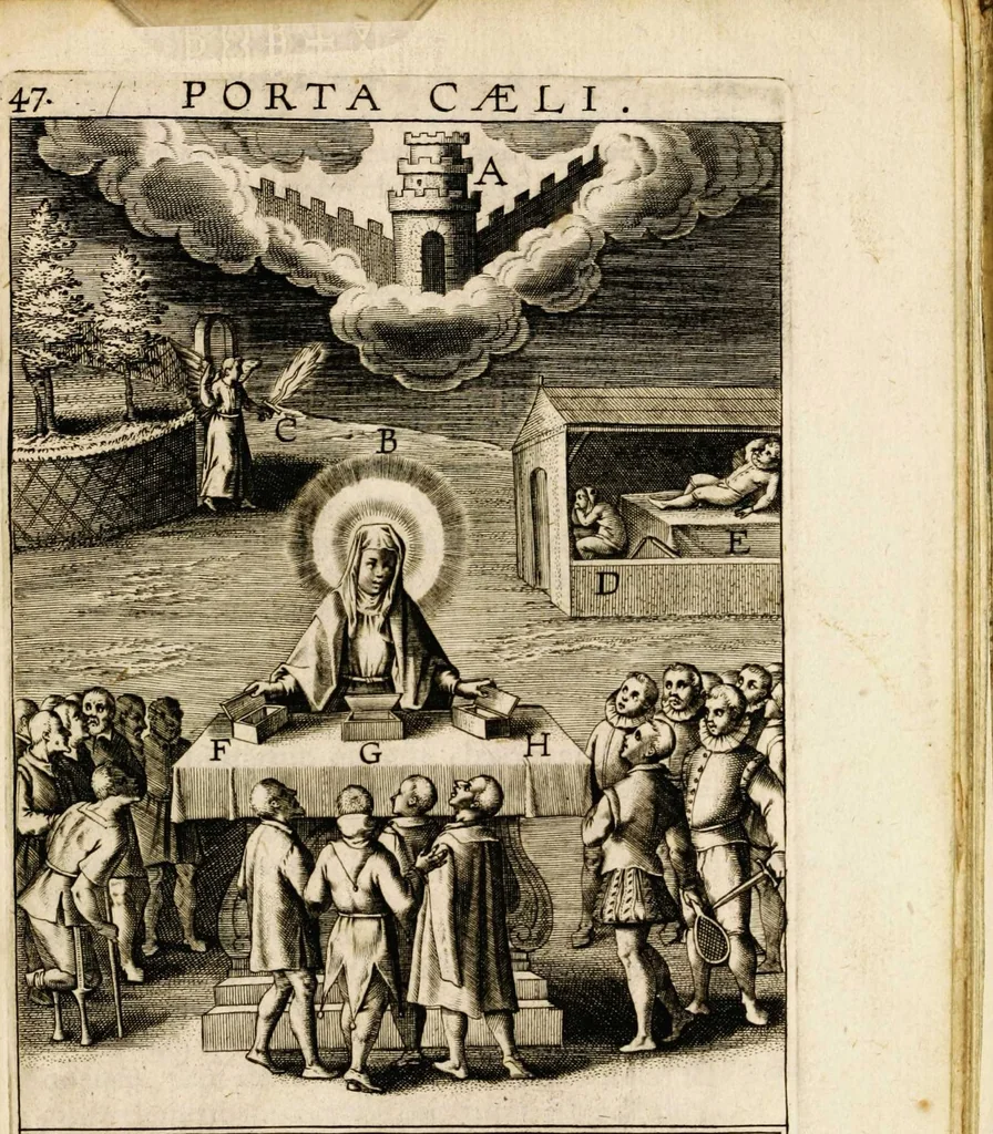 An illustration from Paradisus sponsi et sponsae in quo messis myrrhae et aromatum ex instrumentis ac mysterijs passionis Christi colligenda, vt ei commoriamur : et, Pancarpium Marianum, septemplici titulorum serie distinctum, vt in B. Virginis odorem curramus, et Christus formetur in nobis, 1618, leaf 639