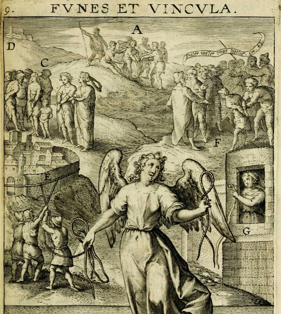 An illustration from Paradisus sponsi et sponsae in quo messis myrrhae et aromatum ex instrumentis ac mysterijs passionis Christi colligenda, vt ei commoriamur : et, Pancarpium Marianum, septemplici titulorum serie distinctum, vt in B. Virginis odorem curramus, et Christus formetur in nobis, 1618, leaf 73