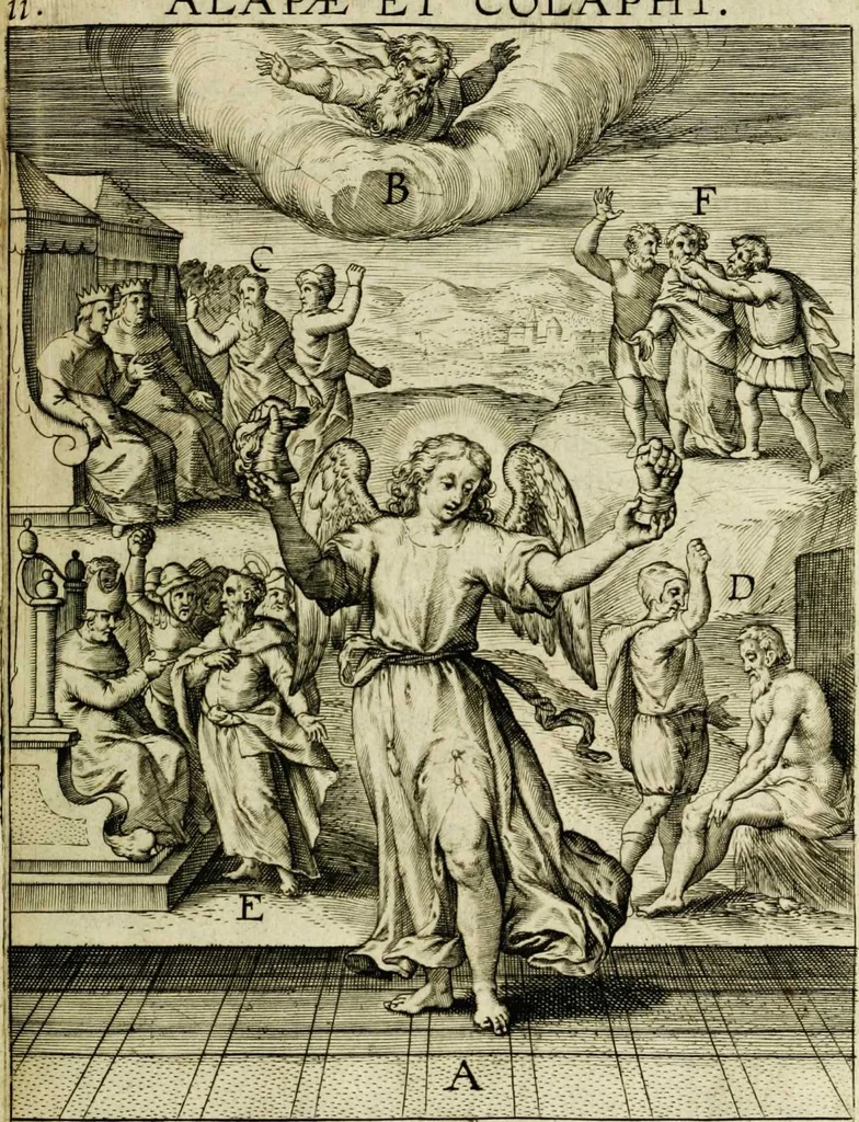 An illustration from Paradisus sponsi et sponsae in quo messis myrrhae et aromatum ex instrumentis ac mysterijs passionis Christi colligenda, vt ei commoriamur : et, Pancarpium Marianum, septemplici titulorum serie distinctum, vt in B. Virginis odorem curramus, et Christus formetur in nobis, 1618, leaf 85