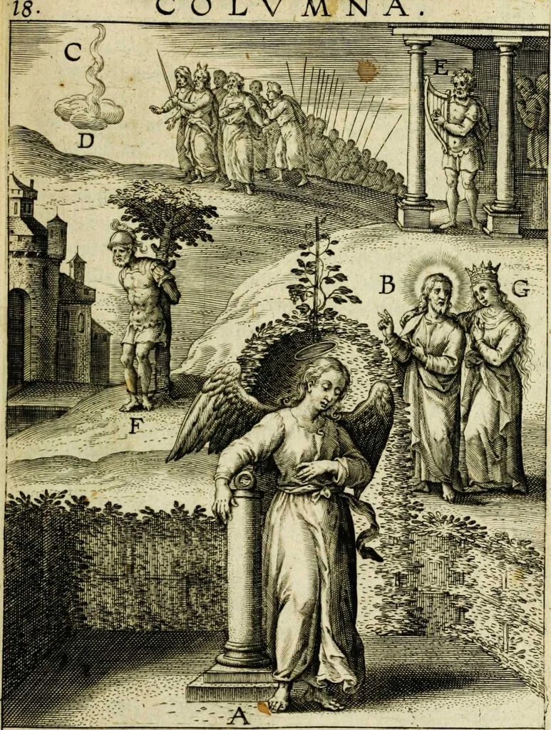 An illustration from Paradisus sponsi et sponsae: in quo messis myrrhae et aromatum ex instrumentis ac mysterijs passionis Christi colligenda, vt ei commoriamur : et, Pancarpium Marianum, septemplici titulorum serie distinctum, vt in B. Virginis odorem curramus, et Christus formetur in nobis, 1618, leaf 127