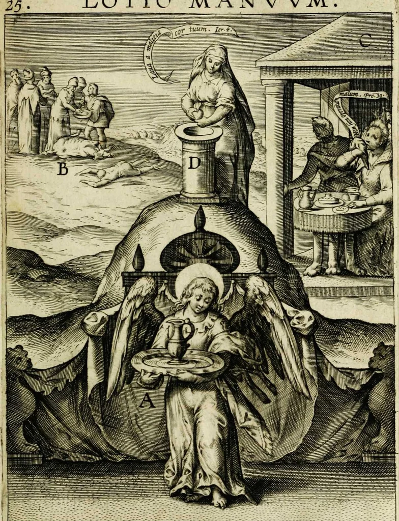 An illustration from Paradisus sponsi et sponsae: in quo messis myrrhae et aromatum ex instrumentis ac mysterijs passionis Christi colligenda, vt ei commoriamur : et, Pancarpium Marianum, septemplici titulorum serie distinctum, vt in B. Virginis odorem curramus, et Christus formetur in nobis, 1618, leaf 169