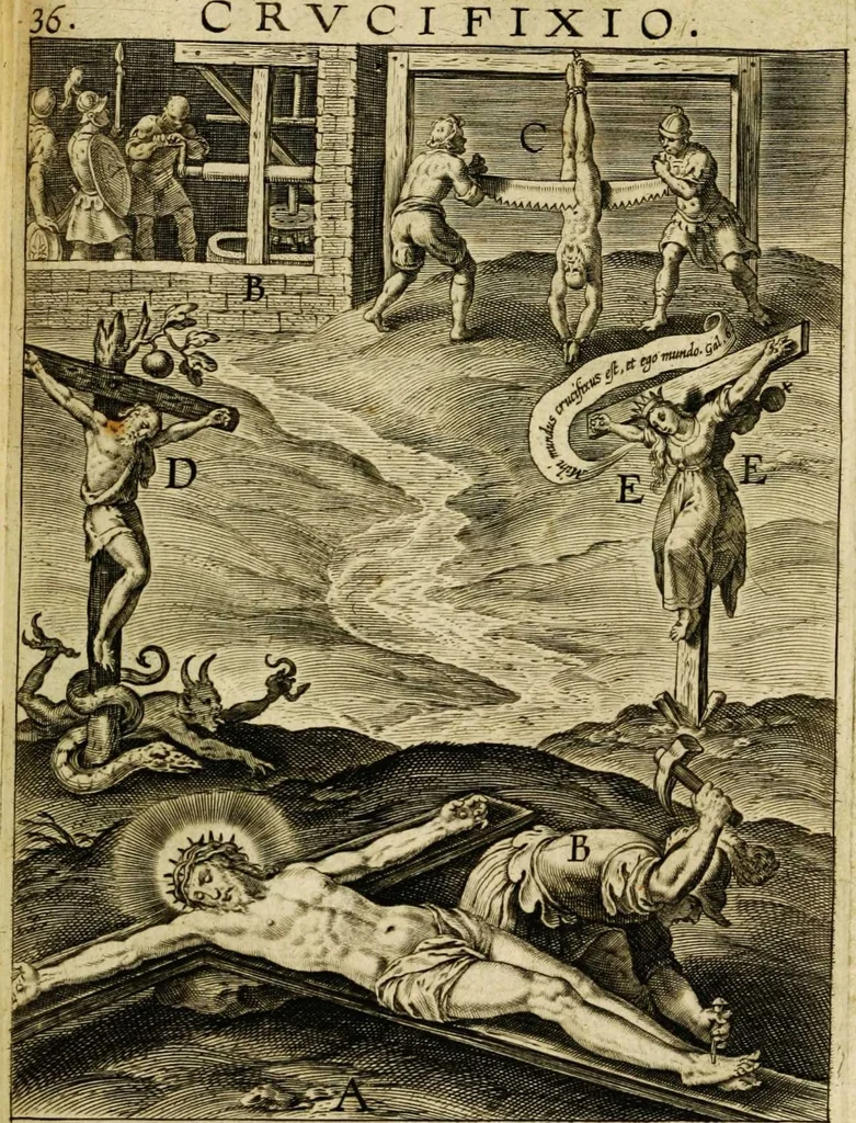 An illustration from Paradisus sponsi et sponsae: in quo messis myrrhae et aromatum ex instrumentis ac mysterijs passionis Christi colligenda, vt ei commoriamur : et, Pancarpium Marianum, septemplici titulorum serie distinctum, vt in B. Virginis odorem curramus, et Christus formetur in nobis, 1618, leaf 235