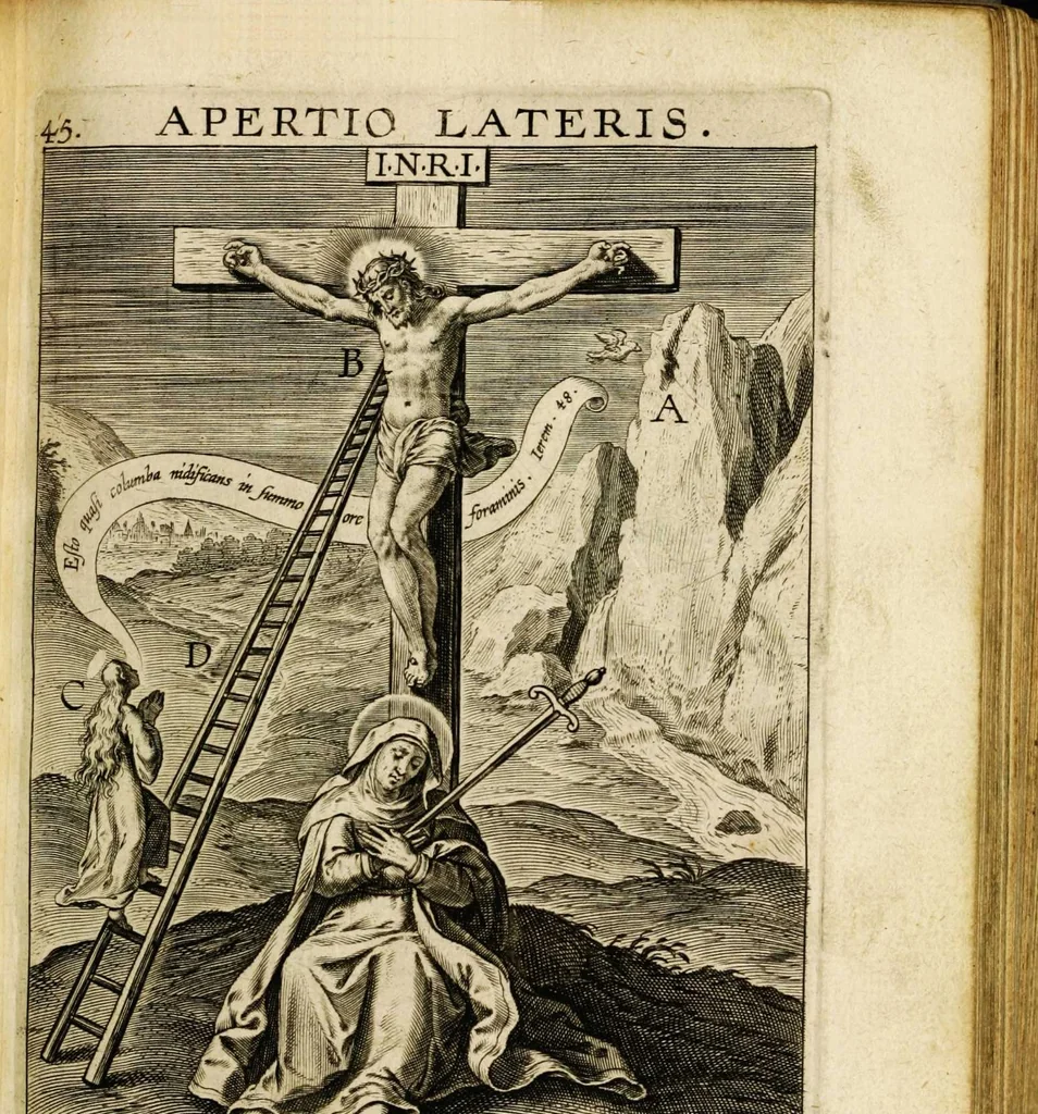 An illustration from Paradisus sponsi et sponsae: in quo messis myrrhae et aromatum ex instrumentis ac mysterijs passionis Christi colligenda, vt ei commoriamur : et, Pancarpium Marianum, septemplici titulorum serie distinctum, vt in B. Virginis odorem curramus, et Christus formetur in nobis, 1618, leaf 289