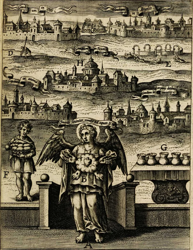 An illustration from Paradisus sponsi et sponsae: in quo messis myrrhae et aromatum ex instrumentis ac mysterijs passionis Christi colligenda, vt ei commoriamur : et, Pancarpium Marianum, septemplici titulorum serie distinctum, vt in B. Virginis odorem curramus, et Christus formetur in nobis, 1618, leaf 295