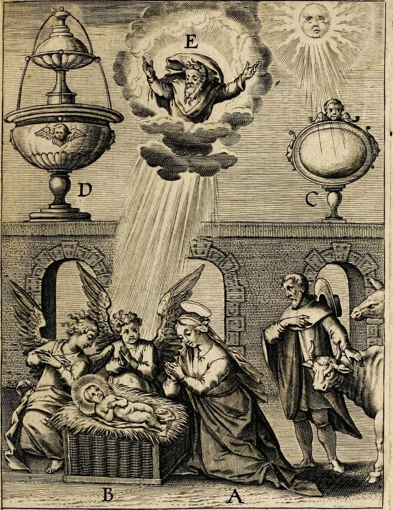 An illustration from Paradisus sponsi et sponsae: in quo messis myrrhae et aromatum ex instrumentis ac mysterijs passionis Christi colligenda, vt ei commoriamur : et, Pancarpium Marianum, septemplici titulorum serie distinctum, vt in B. Virginis odorem curramus, et Christus formetur in nobis, 1618, leaf 369