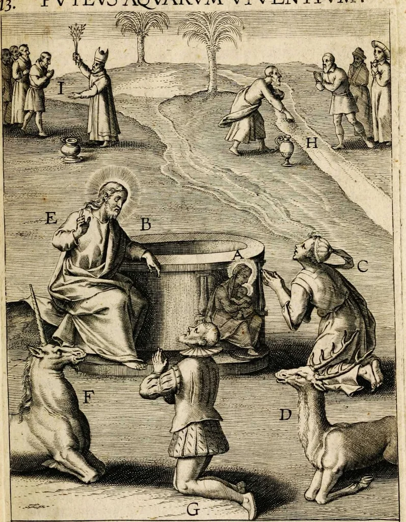 An illustration from Paradisus sponsi et sponsae: in quo messis myrrhae et aromatum ex instrumentis ac mysterijs passionis Christi colligenda, vt ei commoriamur : et, Pancarpium Marianum, septemplici titulorum serie distinctum, vt in B. Virginis odorem curramus, et Christus formetur in nobis, 1618, leaf 435