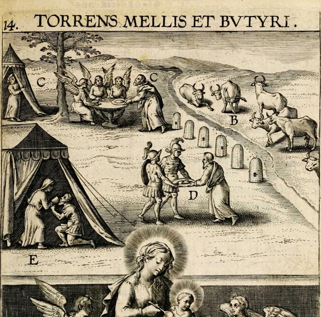 An illustration from Paradisus sponsi et sponsae: in quo messis myrrhae et aromatum ex instrumentis ac mysterijs passionis Christi colligenda, vt ei commoriamur : et, Pancarpium Marianum, septemplici titulorum serie distinctum, vt in B. Virginis odorem curramus, et Christus formetur in nobis, 1618, leaf 441