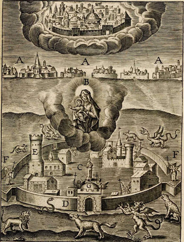 An illustration from Paradisus sponsi et sponsae: in quo messis myrrhae et aromatum ex instrumentis ac mysterijs passionis Christi colligenda, vt ei commoriamur : et, Pancarpium Marianum, septemplici titulorum serie distinctum, vt in B. Virginis odorem curramus, et Christus formetur in nobis, 1618, leaf 495