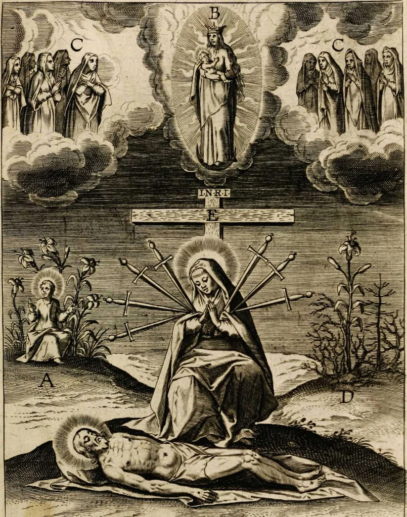 An illustration from Paradisus sponsi et sponsae: in quo messis myrrhae et aromatum ex instrumentis ac mysterijs passionis Christi colligenda, vt ei commoriamur : et, Pancarpium Marianum, septemplici titulorum serie distinctum, vt in B. Virginis odorem curramus, et Christus formetur in nobis, 1618, leaf 543