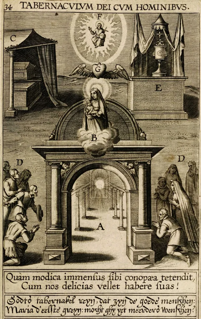 An illustration from Paradisus sponsi et sponsae: in quo messis myrrhae et aromatum ex instrumentis ac mysterijs passionis Christi colligenda, vt ei commoriamur : et, Pancarpium Marianum, septemplici titulorum serie distinctum, vt in B. Virginis odorem curramus, et Christus formetur in nobis, 1618, leaf 561