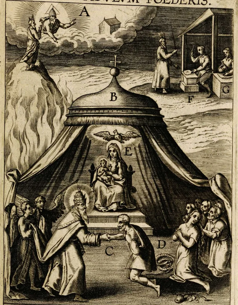 An illustration from Paradisus sponsi et sponsae: in quo messis myrrhae et aromatum ex instrumentis ac mysterijs passionis Christi colligenda, vt ei commoriamur : et, Pancarpium Marianum, septemplici titulorum serie distinctum, vt in B. Virginis odorem curramus, et Christus formetur in nobis, 1618, leaf 573