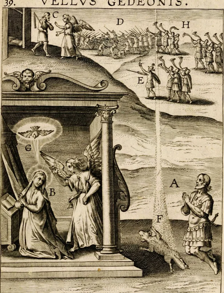 An illustration from Paradisus sponsi et sponsae: in quo messis myrrhae et aromatum ex instrumentis ac mysterijs passionis Christi colligenda, vt ei commoriamur : et, Pancarpium Marianum, septemplici titulorum serie distinctum, vt in B. Virginis odorem curramus, et Christus formetur in nobis, 1618, leaf 591