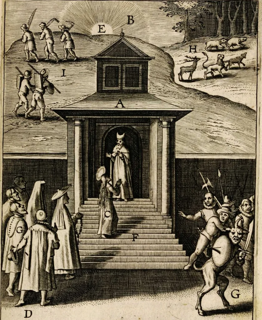 An illustration from Paradisus sponsi et sponsae: in quo messis myrrhae et aromatum ex instrumentis ac mysterijs passionis Christi colligenda, vt ei commoriamur : et, Pancarpium Marianum, septemplici titulorum serie distinctum, vt in B. Virginis odorem curramus, et Christus formetur in nobis, 1618, leaf 603