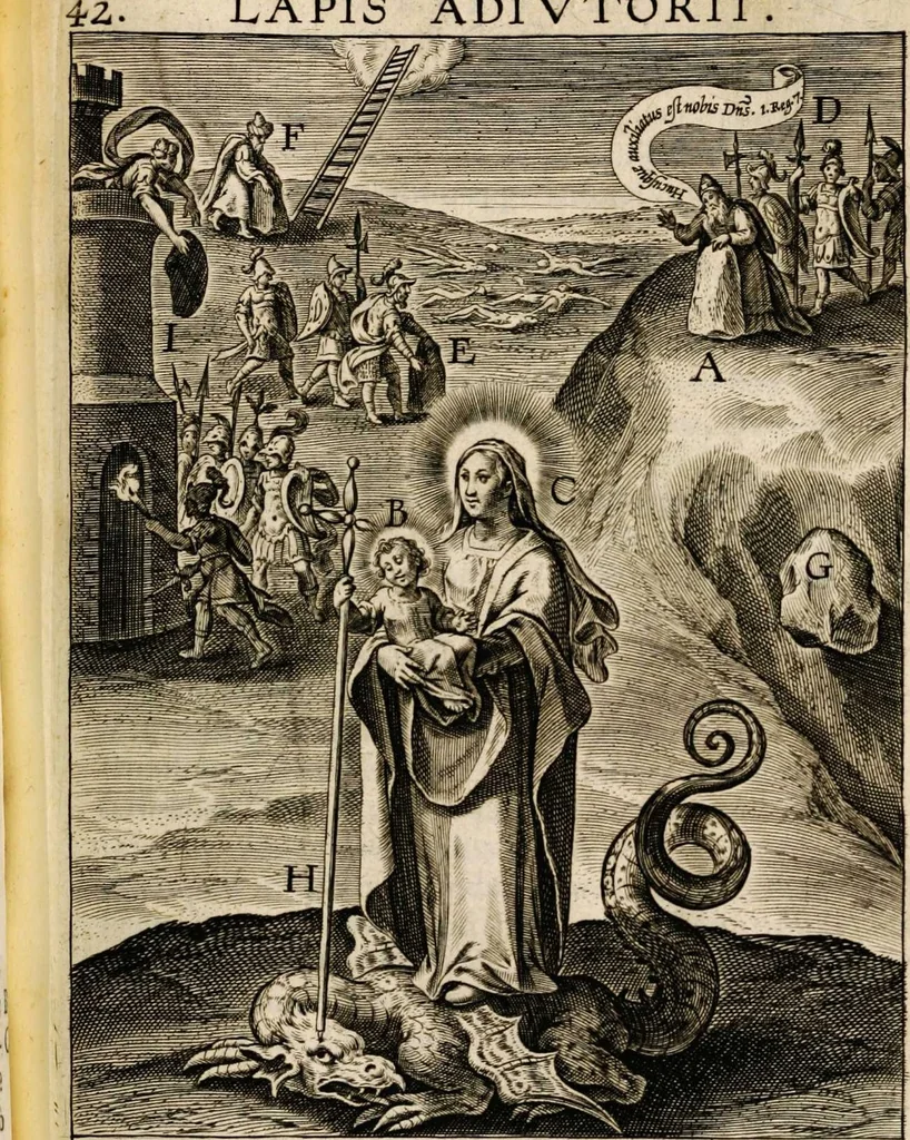 An illustration from Paradisus sponsi et sponsae: in quo messis myrrhae et aromatum ex instrumentis ac mysterijs passionis Christi colligenda, vt ei commoriamur : et, Pancarpium Marianum, septemplici titulorum serie distinctum, vt in B. Virginis odorem curramus, et Christus formetur in nobis, 1618, leaf 609