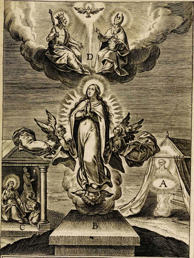 An illustration from Paradisus sponsi et sponsae: in quo messis myrrhae et aromatum ex instrumentis ac mysterijs passionis Christi colligenda, vt ei commoriamur : et, Pancarpium Marianum, septemplici titulorum serie distinctum, vt in B. Virginis odorem curramus, et Christus formetur in nobis, 1618, leaf 615