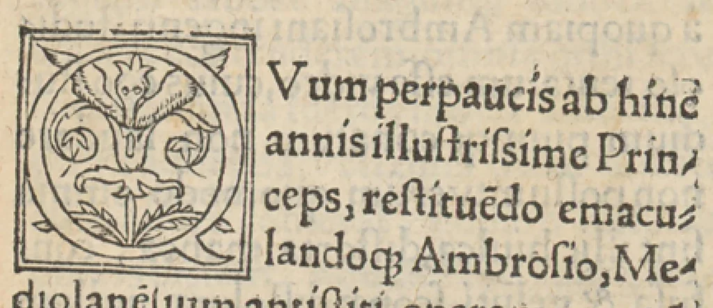 An illustration from D. Ambrosii mediolanensis episcopi In canticum canticorum commentaria, studio Joannis Costerii prioris canonicorum Martinensium Lovanii, ex omnibus ejusdem Ambrosii operibus confecta, 1558, leaf 8