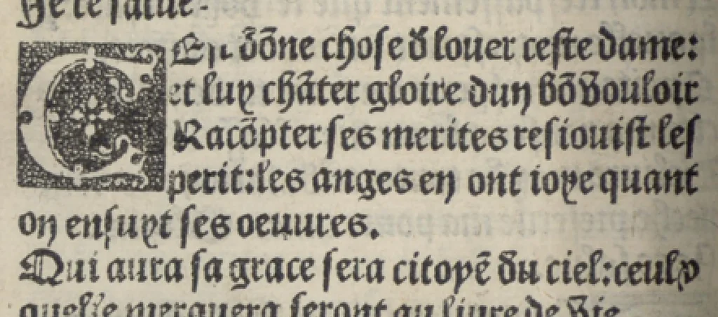 An illustration from Icy commence le psaultier de la tressacree Vierge Marie mere de Jesu Crist saulveur de tout lhumain lignage compose par le docteur seraphicque Monseigneur sainct Bonaventure evesque dalbanie et cardinal de Rome lequel a este nouvellement translate de latin en françoys a lhonneur et louenge dicelle tres digne Vierge., 1509, leaf 47
