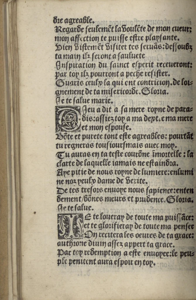 An illustration from Icy commence le psaultier de la tressacree Vierge Marie mere de Jesu Crist saulveur de tout lhumain lignage compose par le docteur seraphicque Monseigneur sainct Bonaventure evesque dalbanie et cardinal de Rome lequel a este nouvellement translate de latin en françoys a lhonneur et louenge dicelle tres digne Vierge., 1509, leaf 55