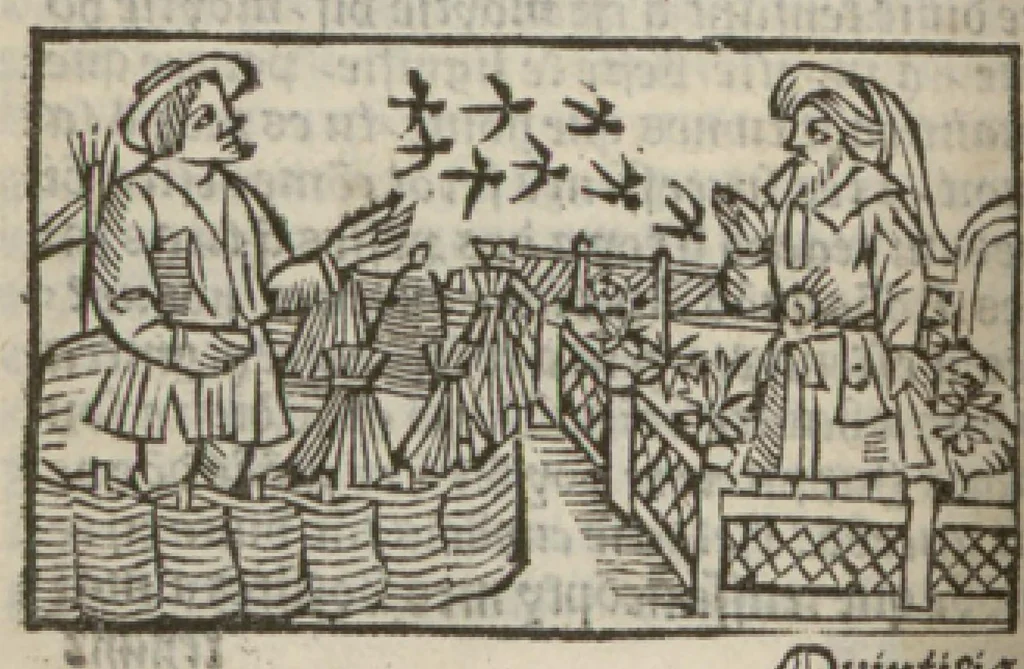 An illustration from Le mirouer du regime et gouvernement du corps & de lame : compose par le saige Caton senateur romain : auquel est comprins deux cens & ung commandement : soubz lesquelz sont comprinses plusieurs exemples aornees de plusieurs figures., 1543, leaf 103
