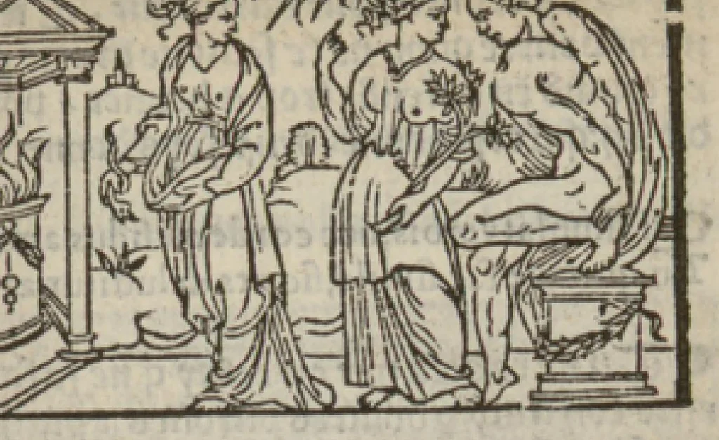 An illustration from Le mirouer du regime et gouvernement du corps & de lame : compose par le saige Caton senateur romain : auquel est comprins deux cens & ung commandement : soubz lesquelz sont comprinses plusieurs exemples aornees de plusieurs figures., 1543, leaf 114