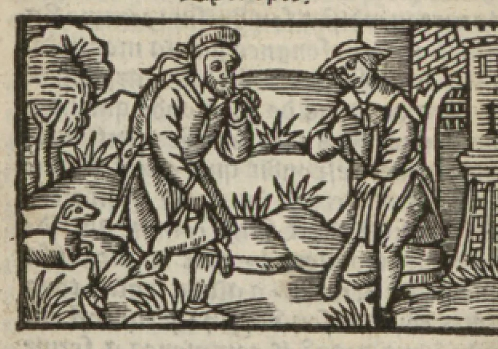 An illustration from Le mirouer du regime et gouvernement du corps & de lame : compose par le saige Caton senateur romain : auquel est comprins deux cens & ung commandement : soubz lesquelz sont comprinses plusieurs exemples aornees de plusieurs figures., 1543, leaf 133