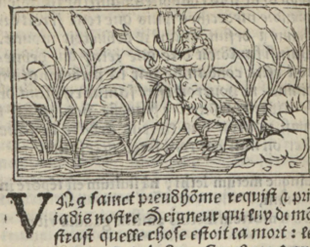 An illustration from Le mirouer du regime et gouvernement du corps & de lame : compose par le saige Caton senateur romain : auquel est comprins deux cens & ung commandement : soubz lesquelz sont comprinses plusieurs exemples aornees de plusieurs figures., 1543, leaf 145