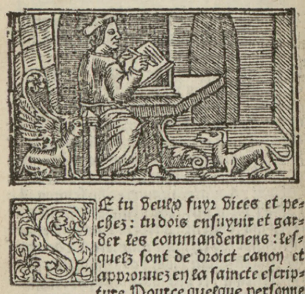 An illustration from Le mirouer du regime et gouvernement du corps & de lame : compose par le saige Caton senateur romain : auquel est comprins deux cens & ung commandement : soubz lesquelz sont comprinses plusieurs exemples aornees de plusieurs figures., 1543, leaf 179
