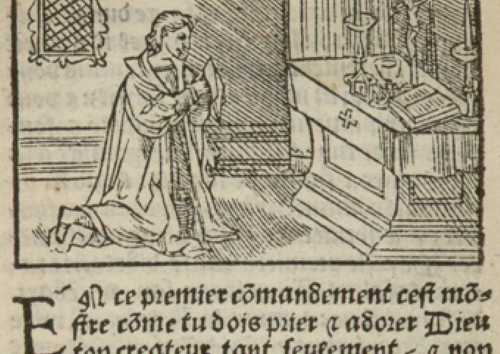 An illustration from Le mirouer du regime et gouvernement du corps & de lame : compose par le saige Caton senateur romain : auquel est comprins deux cens & ung commandement : soubz lesquelz sont comprinses plusieurs exemples aornees de plusieurs figures., 1543, leaf 18