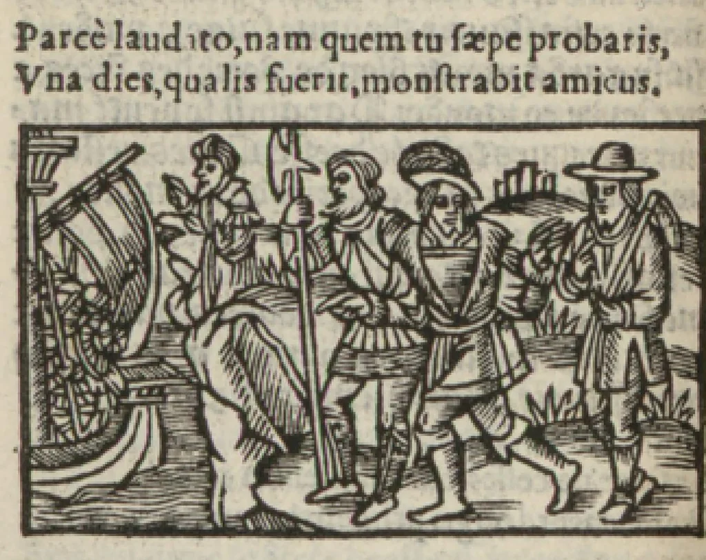 An illustration from Le mirouer du regime et gouvernement du corps & de lame : compose par le saige Caton senateur romain : auquel est comprins deux cens & ung commandement : soubz lesquelz sont comprinses plusieurs exemples aornees de plusieurs figures., 1543, leaf 231