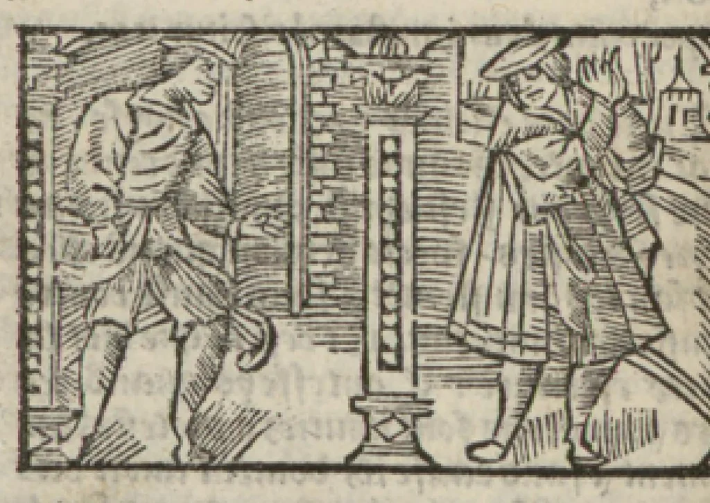 An illustration from Le mirouer du regime et gouvernement du corps & de lame : compose par le saige Caton senateur romain : auquel est comprins deux cens & ung commandement : soubz lesquelz sont comprinses plusieurs exemples aornees de plusieurs figures., 1543, leaf 239