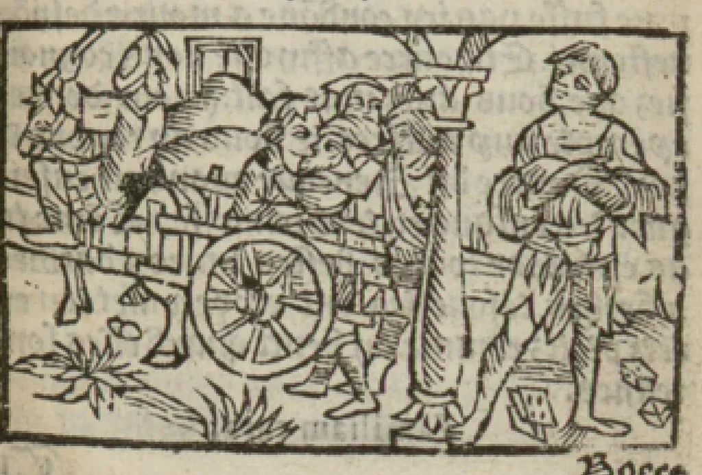 An illustration from Le mirouer du regime et gouvernement du corps & de lame : compose par le saige Caton senateur romain : auquel est comprins deux cens & ung commandement : soubz lesquelz sont comprinses plusieurs exemples aornees de plusieurs figures., 1543, leaf 36