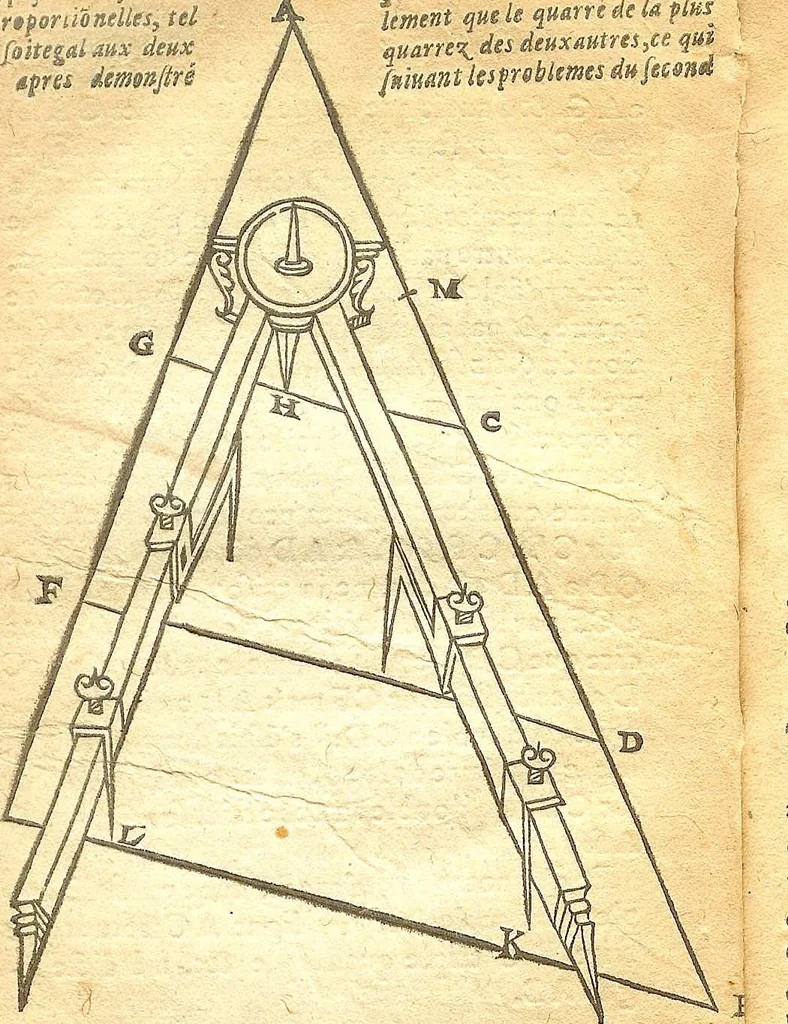An illustration from L'Usage et praticque du compas à huict poinctes sur les 48 problèmes des six premiers livres d'Euclide... par M. Denorry..., 1588, leaf 9