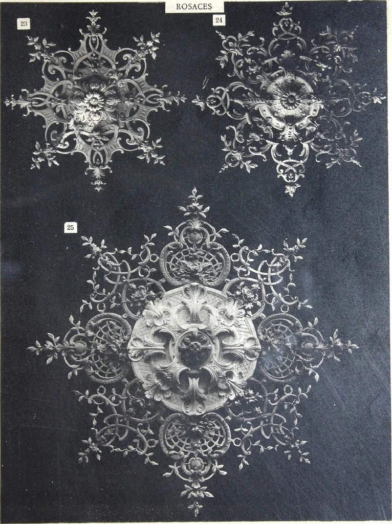 An illustration from A. Auberlet: Stone carving, Wood, Marble Interior and Exterior Stone and Cardboard-Plaster for Artistic Ornamentation, such as Castles, Churches, Hotels, Houses, Public Monuments. Projects, Models and Drawings of all styles. Export to France and Abroad., 1890, leaf 8