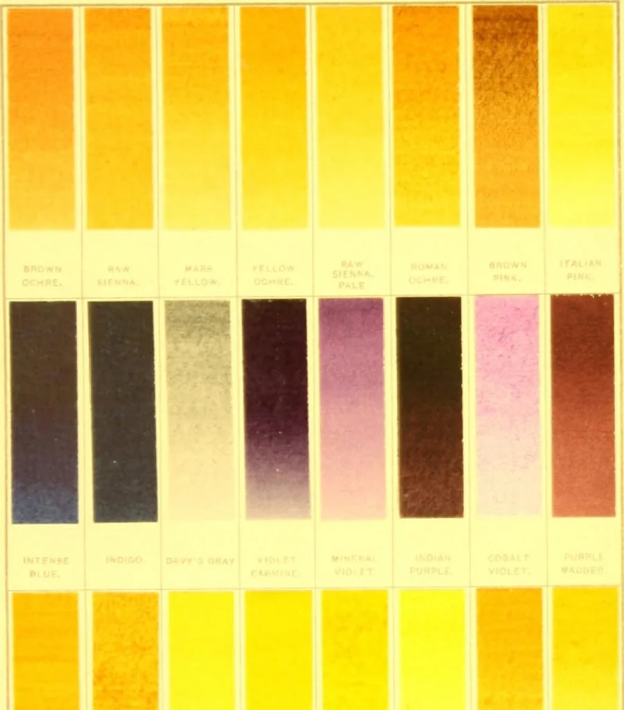 An illustration from A descriptive handbook of modern water colour pigments illustrated with seventy-two colour washes skilfully gradated by hand on Whatman's drawing paper : with an introductory essay on the recent water-colour controversy., 1887, leaf 12