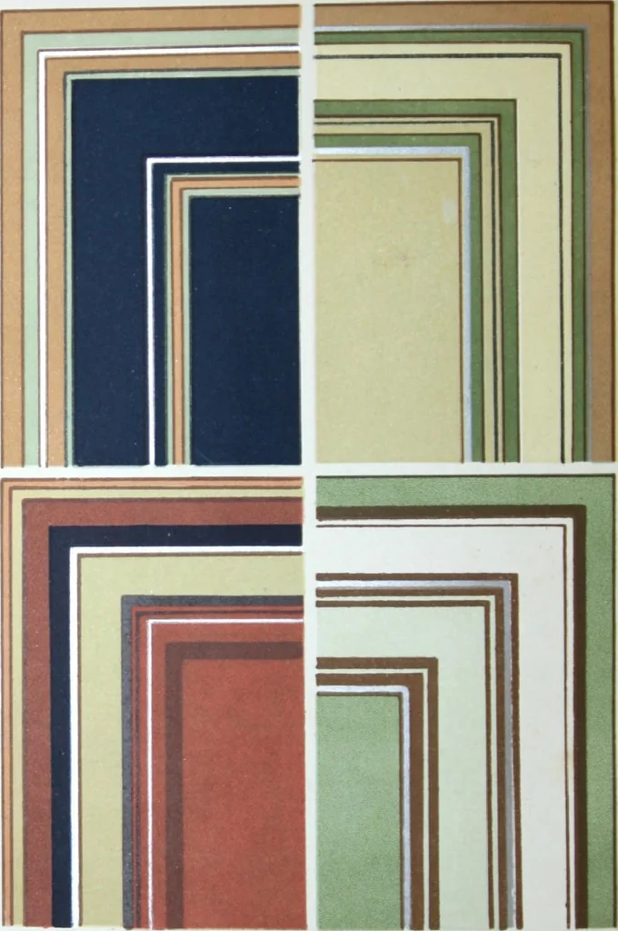 An illustration from A few suggestions for ornamental decoration : a collection of designs & colour schemes for painters' and decorators' work / compiled by F. Scott Mitchell., 1908, leaf 105