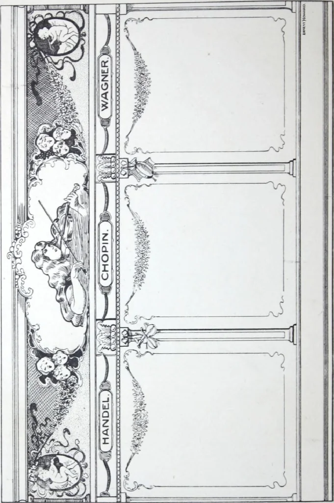 An illustration from A few suggestions for ornamental decoration : a collection of designs & colour schemes for painters' and decorators' work / compiled by F. Scott Mitchell., 1908, leaf 13