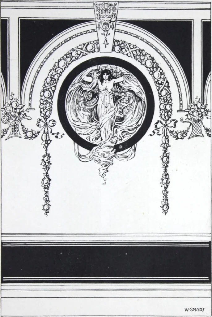 An illustration from A few suggestions for ornamental decoration : a collection of designs & colour schemes for painters' and decorators' work / compiled by F. Scott Mitchell., 1908, leaf 14