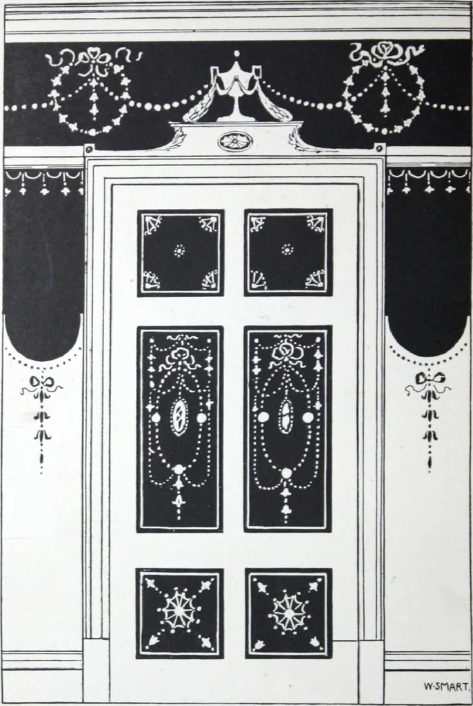 An illustration from A few suggestions for ornamental decoration : a collection of designs & colour schemes for painters' and decorators' work / compiled by F. Scott Mitchell., 1908, leaf 15