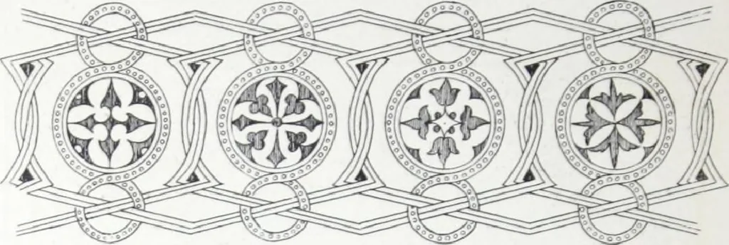 An illustration from A few suggestions for ornamental decoration : a collection of designs & colour schemes for painters' and decorators' work / compiled by F. Scott Mitchell., 1908, leaf 17