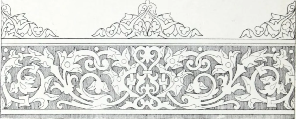 An illustration from A few suggestions for ornamental decoration : a collection of designs & colour schemes for painters' and decorators' work / compiled by F. Scott Mitchell., 1908, leaf 17